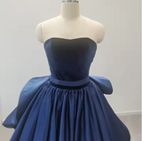 A-line elegant navy blue strapless satin tulle formal prom dress evening gown HZ1024