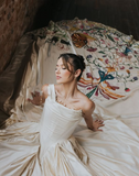 Elegant ivory one shoulder A-line printed trailing wedding dress HZ1024