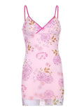 Sexy V-neck halter pink printed tight short party dress homecoming dress HZ1024