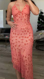 Vintage Pink Halter Neck Sequin Beads Long Prom Dress Evening Dress HZ1024