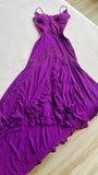 Retro purple suspender beaded irregular skirt long prom dress evening dress HZ1024