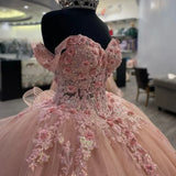 Sweet pink off-the-shoulder A-line sequined tulle with train prom dress evening dress HZ1024