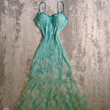Beautiful Spaghetti Strap V Neck Beaded Backless Mermaid Floor Length Prom Dress Evening Dress HZ1024