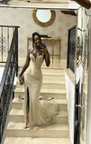 Gorgeous Ivory Sleeveless Slit Mermaid Floor-Mounting Prom Dress Evening Dress HZ1024