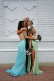 Beautiful Green Strap V-Neck Mermaid Long Prom Dress Bridesmaid Dress HZ1024