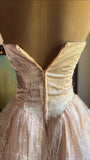 Vintage Pink Strapless Sequined Lace Trim Sweetheart Neck A-Line Prom Dress Evening Dress HZ1024