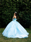 Beautiful Princess Dress Blue Off-the-shoulder Prom Dress A-line Floor-length Evening Dress HZ1024