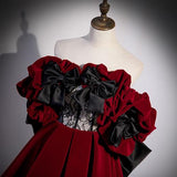 Burgundy Velvet Long Prom Dress, Off the Shoulder A-Line Evening Dress HZ1024