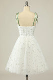Stylish Spaghetti Straps White Floral Design A-line Spaghetti Strap Homecoming Dress HZ1024