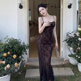 New Simple Holiday Floral Print Dress Sexy Spaghetti Strap Dress HZ1024