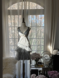 Retro Silvery V-neck Gorgeous Sparkling Chiffon Tiered Evening Dress Prom Dress HZ1024