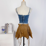 Vintage Irregular Ruffled Skirt Design A-line Casual Sleeveless Denim Vest A Two-piece Dress HZ1024