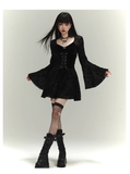 Vintage Black Gothic Bell Sleeve Long-sleeved Dress HZ1024