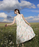 Simple Fashion Flora Design Beach Holiday A-line Halter Dress HZ1024