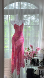 Retro Pink V-neck Floral Elegant Chiffon Evening Dress Prom Dresses HZ1024