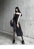 Women Fashion Black Irregular Spaghetti Strap Dress HZ1024
