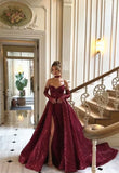 Vintage Sweetheart Burgundy Shiny Sequin Strapless Design A-Line Evening Dress Prom Dress HZ1024