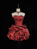Vintage Sweetheart A-Line Homecoming Dress Ruffle Strapless Party Dress Short Cocktail Dress HZ1024