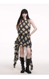 Simple Fashion Leopard Print Plaid Style Halter Dress HZ1024