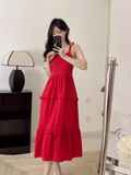 New Fashion Red Casual Sleeveless Beach Spaghetti Strap Dress HZ1024