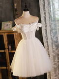 Vintage White Lace Off-the-shoulder Design A-line Tulle Party Dress Homecoming Dress HZ1024
