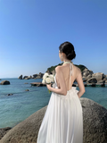 Simple Fashion Women White Design Sense Beach Holiday Banquet Halter Dress HZ1024