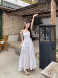 Retro Fashion Floral Design Beach Holiday A-line Spaghetti Strap Dress HZ1024
