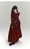 Vintage Elegant Simple Backless Red Long-sleeved Dress HZ1024