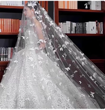 Vintage Elegant White Butterfly Pearl Design Style Long Wedding Veil HZ1024