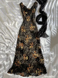 Vintage Applique Chiffon Prom Dress Sheath Evening Dress Long Formal Dress HZ1024