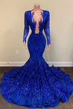 Vintage Royal Blue Mermaid Prom Dress Sequined Evening Gown Party Dress Long Formal Dress HZ1024