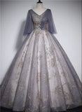 Beautiful Tulle V-neckline Long Formal Dress, Tulle Lace Applique Party Dress HZ1024