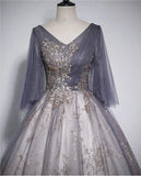 Beautiful Tulle V-neckline Long Formal Dress, Tulle Lace Applique Party Dress HZ1024