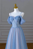 A-line Light Blue and Pink Long Evening Dress, Blue Party Dress Prom Dress HZ1024