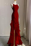 Wine Red Long Round Neckline Low Back, Wine Red Evening Dress Prom Dress HZ1024