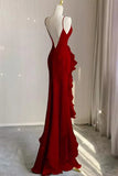 Wine Red Long Round Neckline Low Back, Wine Red Evening Dress Prom Dress HZ1024