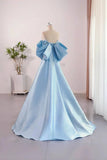 Blue Satin A-line Long Party Dress, Blue Satin Long Evening Dress Prom Dress HZ1024