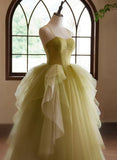 Green Sweetheart Straps Tulle Long Party Dress, Green Tulle Prom Dress HZ1024