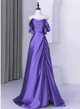Beautiful Purple Satin Off Shoulder Formal Dress, Purple Satin Evening Dress Prom Dress HZ1024