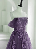 Purple A-Line Tulle With Lace Long Formal Dress, Purple Prom Dress Evening Dress HZ1024