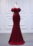 Wine Red Mermaid Off Shoulder Long Party Dress, Off Shoulder Mermaid Prom Dress HZ1024