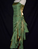 Green Satin Vintage Style High Low Party Dress, Mermaid Spaghetti Strap Dress Formal Dress HZ1024