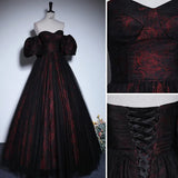 Pretty A-line Black and Red Lace Sweetheart Evening Dress, Black and Red Prom Dress HZ1024