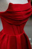 Red A-line Satin Scoop Long Prom Dress Party Dress, Red Satin Formal Dress HZ1024