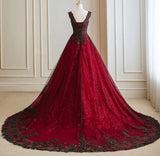 A-line Black and Red Tulle with Lace Party Dress, Black and Red Formal Dress HZ1024