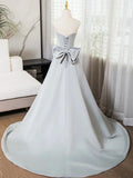 Gray Strapless Satin Long Prom Dress, Simple A-Line Evening Dress HZ1024
