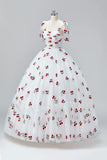 White Cherry Floor Length Prom Dresses, A-Line Ruffle Tulle Spaghetti Straps Princess Evening Dresses HZ1024