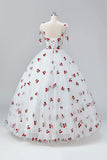 White Cherry Floor Length Prom Dresses, A-Line Ruffle Tulle Spaghetti Straps Princess Evening Dresses HZ1024