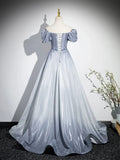 Beautiful Gradient-Color Glitter Sequins Prom Dresses, A-Line Princess Off-The-Shoulder Sleeveless Gray Blue Formal Dresses HZ1024