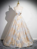 Beautiful Spaghetti Strap Floor Length Prom Dress, A-Line Floral Pattern Evening Party Dress HZ1024